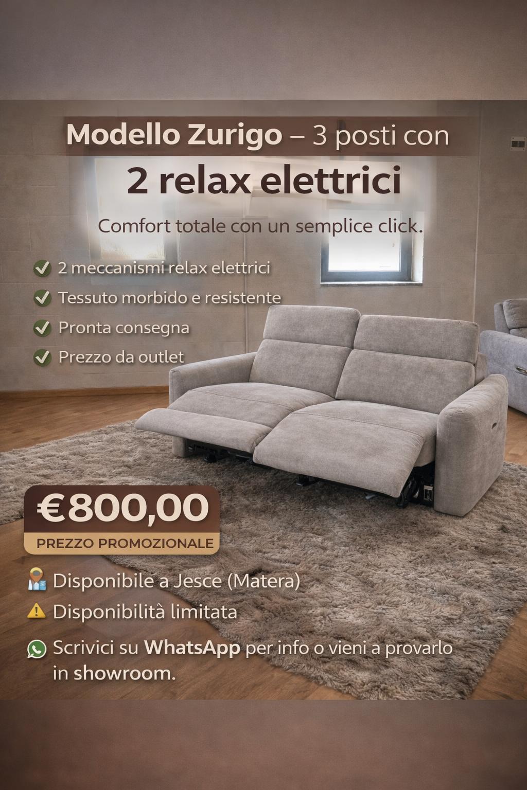 OFFERTA Modello ZURIGO 3 posti 2 relax elettrici