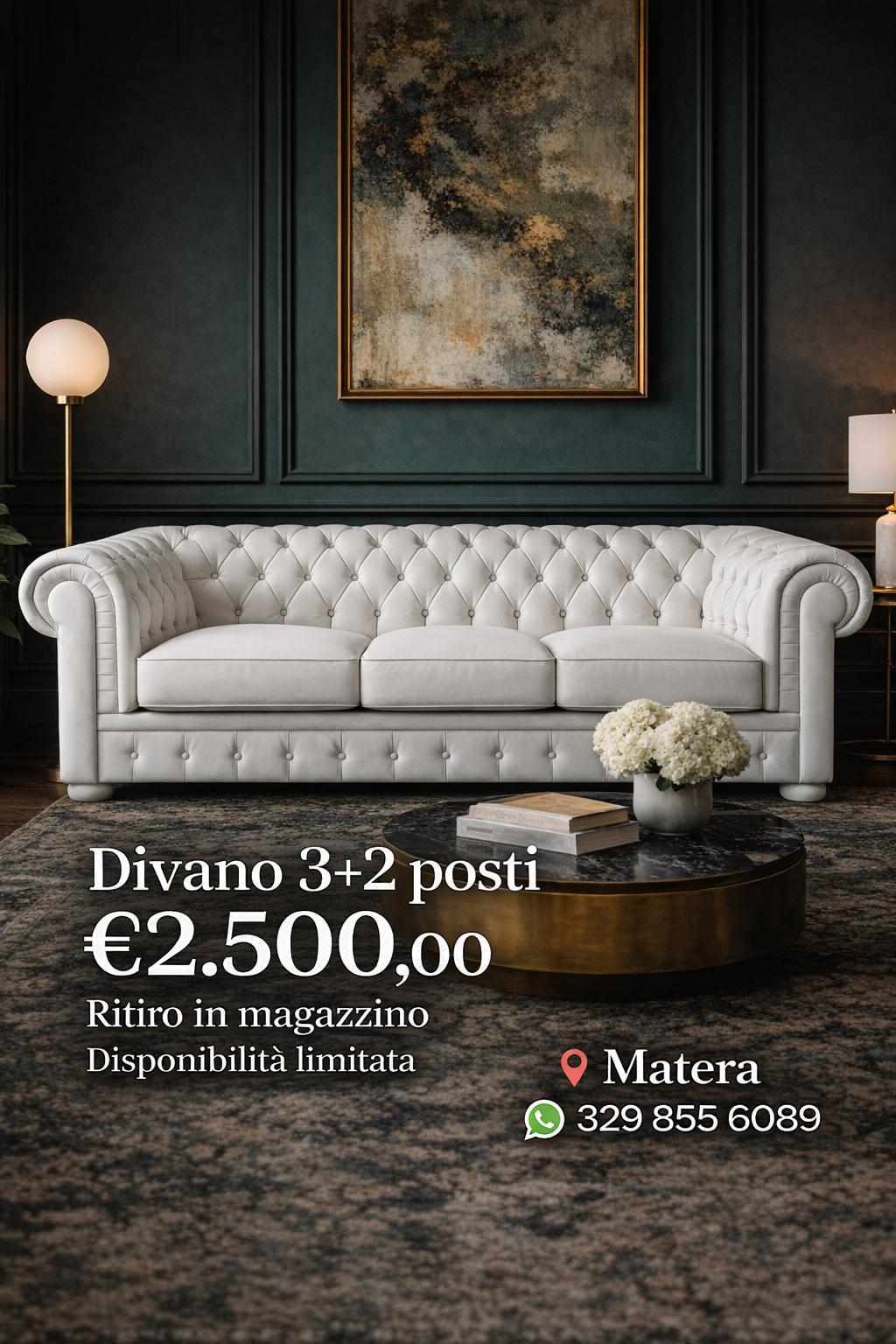 OFFERTA Modello CAMELIA Chesterfield 3+2 vera pelle