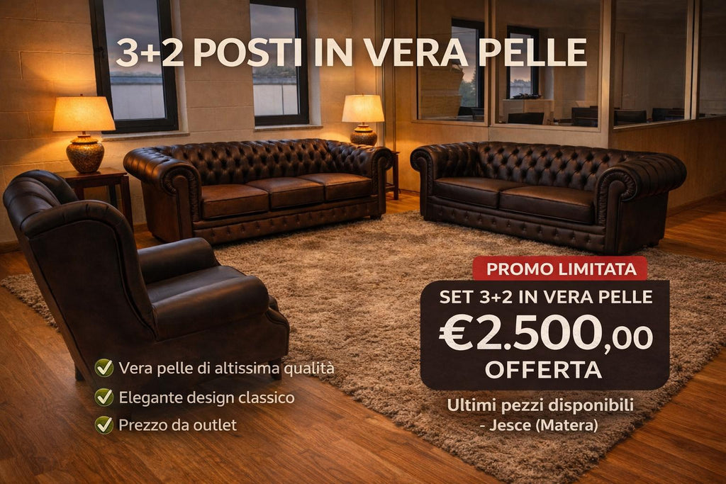OFFERTA Modello CAMELIA Chesterfield 3+2 vera pelle