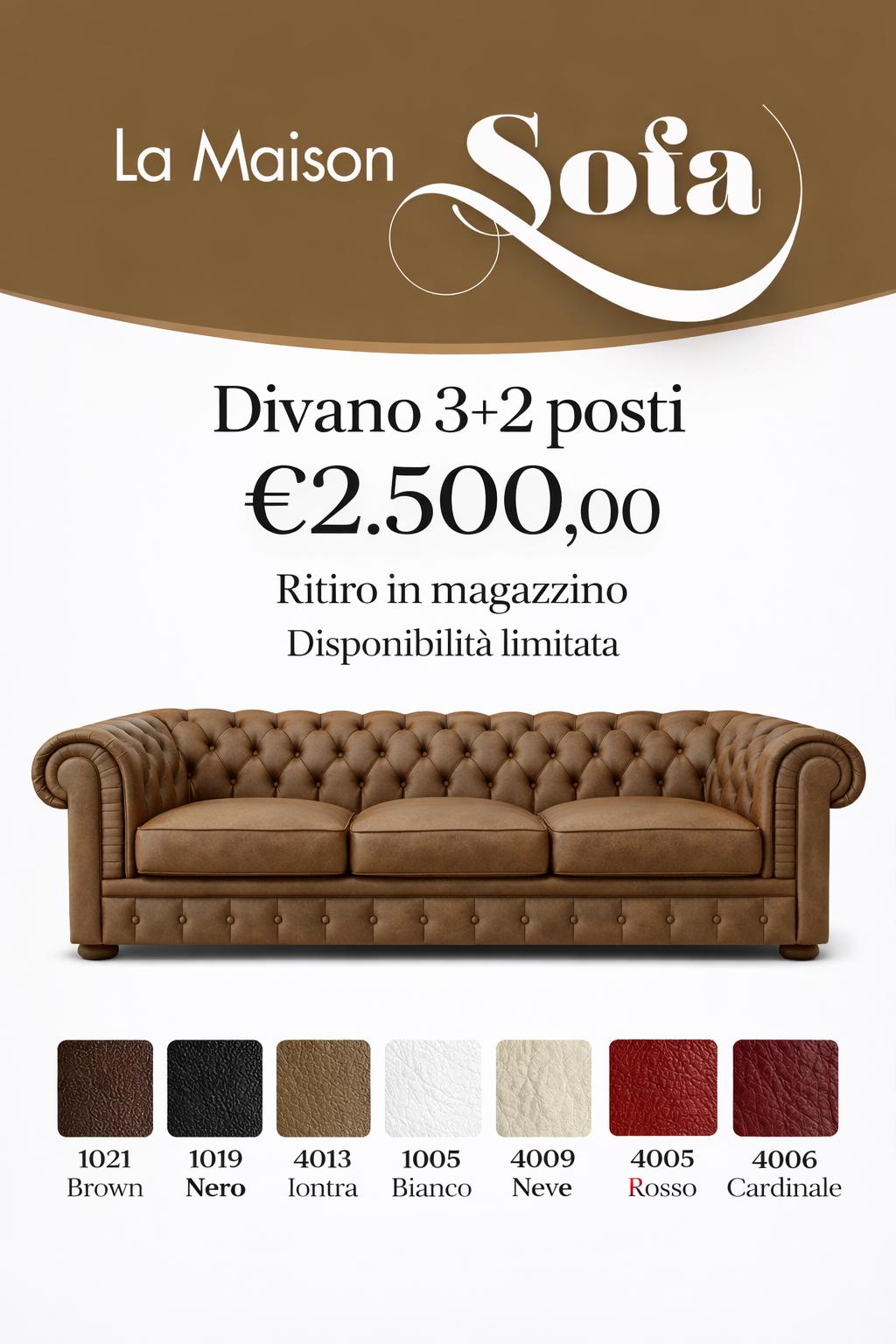 OFFERTA Modello CAMELIA Chesterfield 3+2 vera pelle