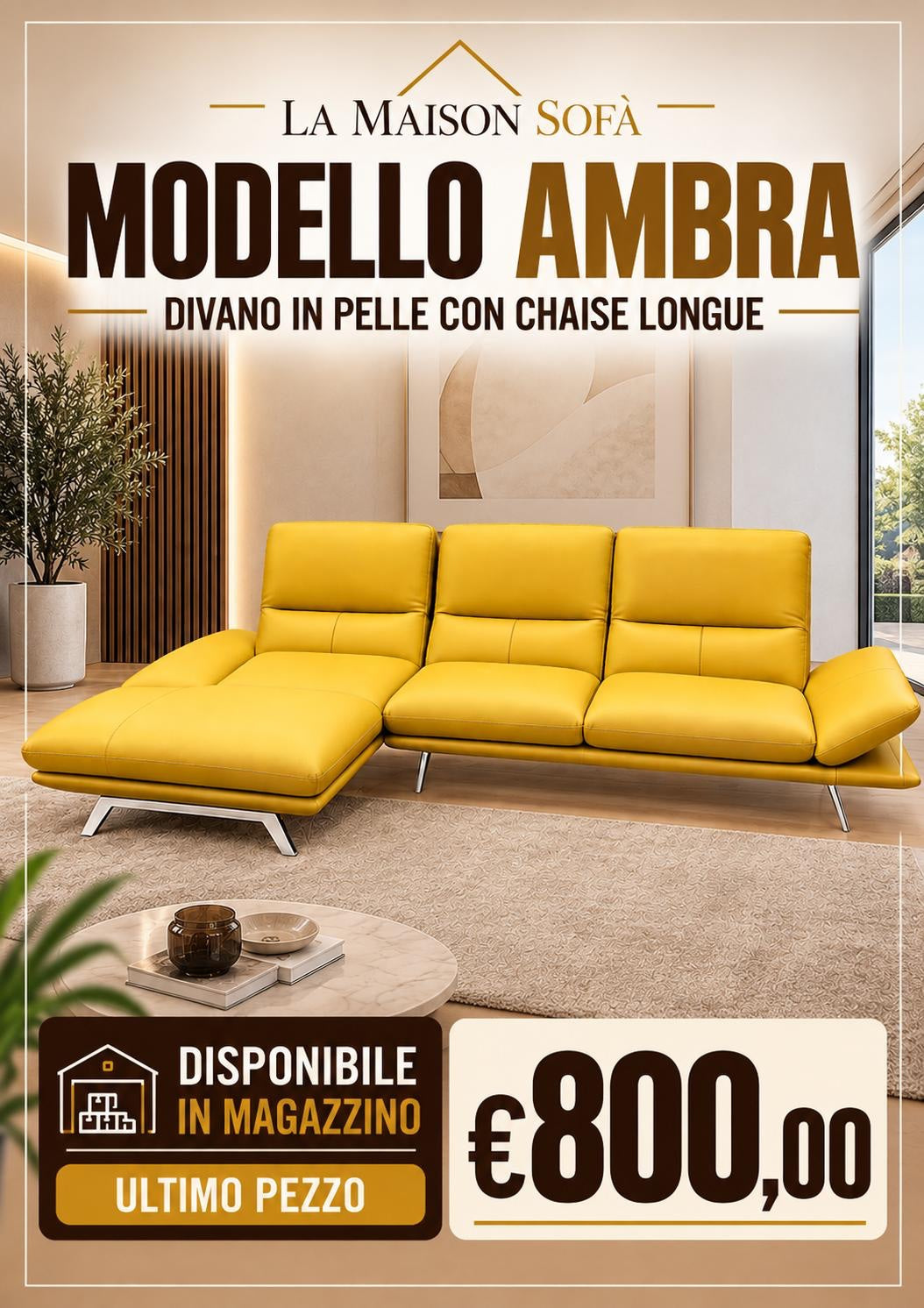 Ambra divano in pelle con chaise longue ultimo pezzo €800